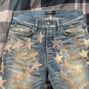 AMIRI Blue Skinny Jeans with Gold Star Embellishments